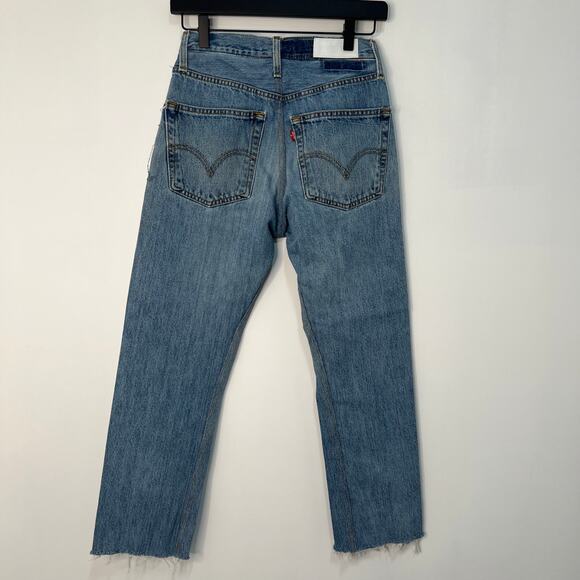 Levis Re/Done Straight Leg Denim Jeans Blue Exposed Zipper Raw Hem Size 25 Retro - Picture 9 of 14